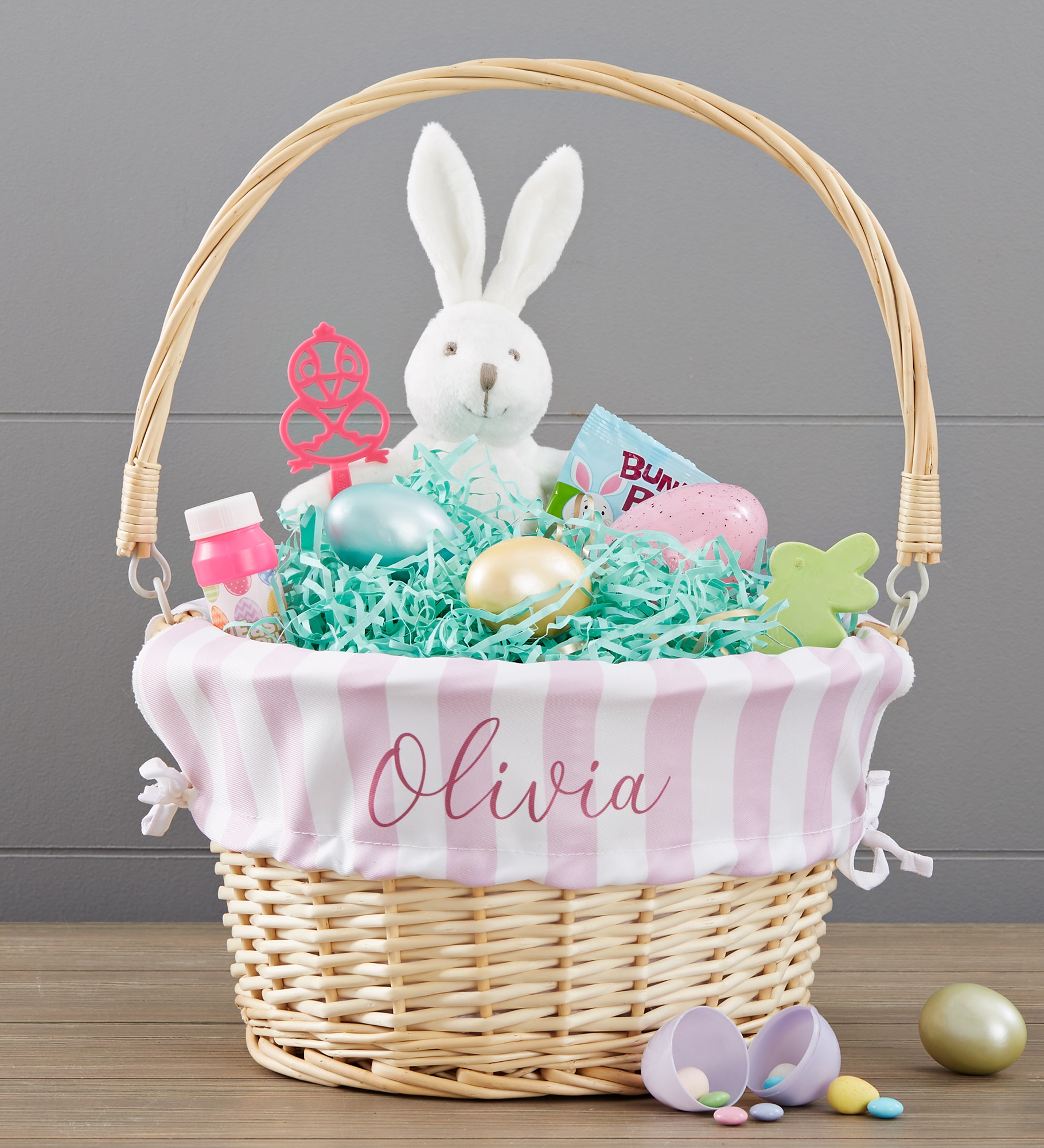 Delicate Stripes Personalized Easter Basket with Folding Handle